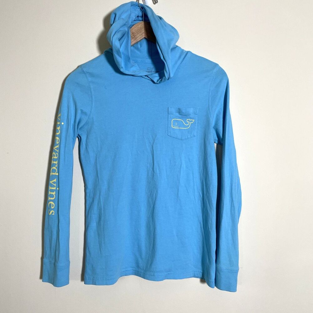 Vineyard Vines Womens Whale Blue Hooded Long Sleeve T-Shirt Size XS 100% Cotton